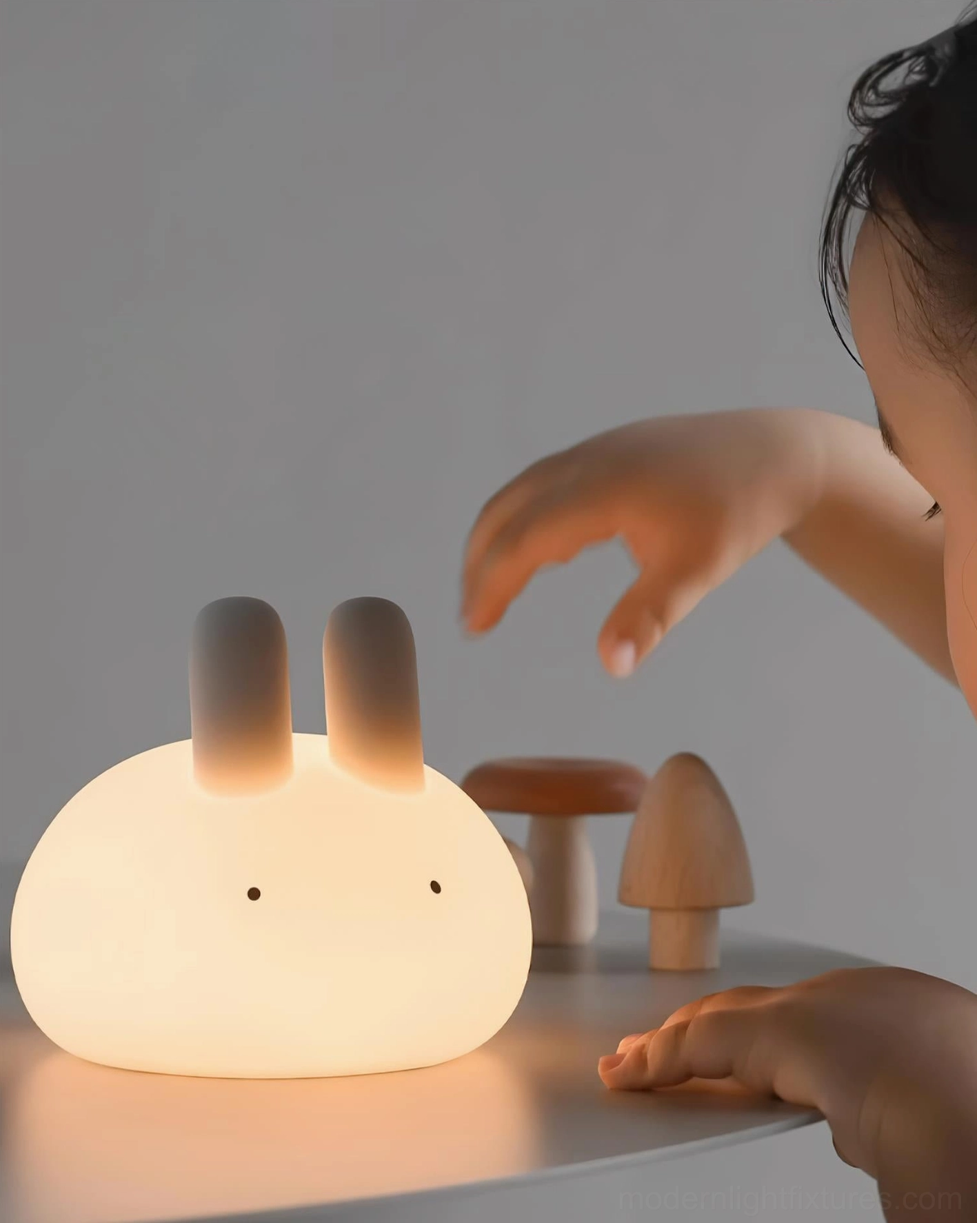 Warm 3000K color temperature bunny night light creating cozy bedroom atmosphere