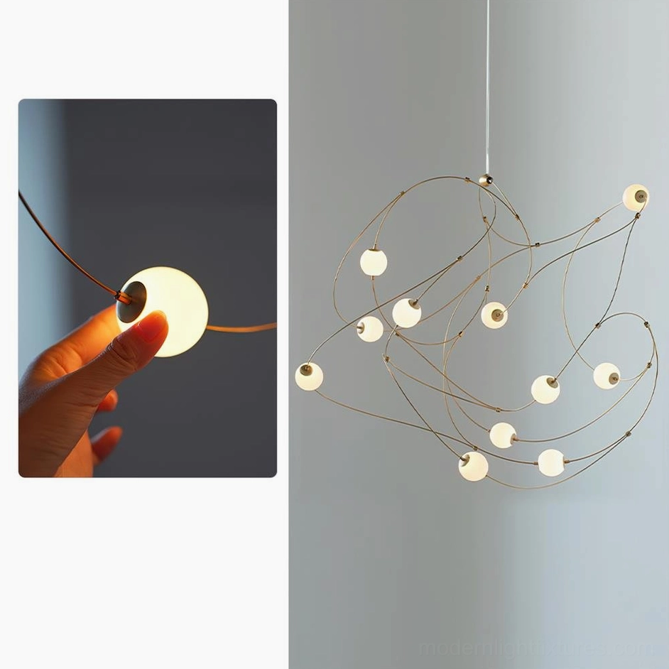Modern butterfly pendant chandelier basic edition with brass framework and acrylic shades in minimalist contemporary style