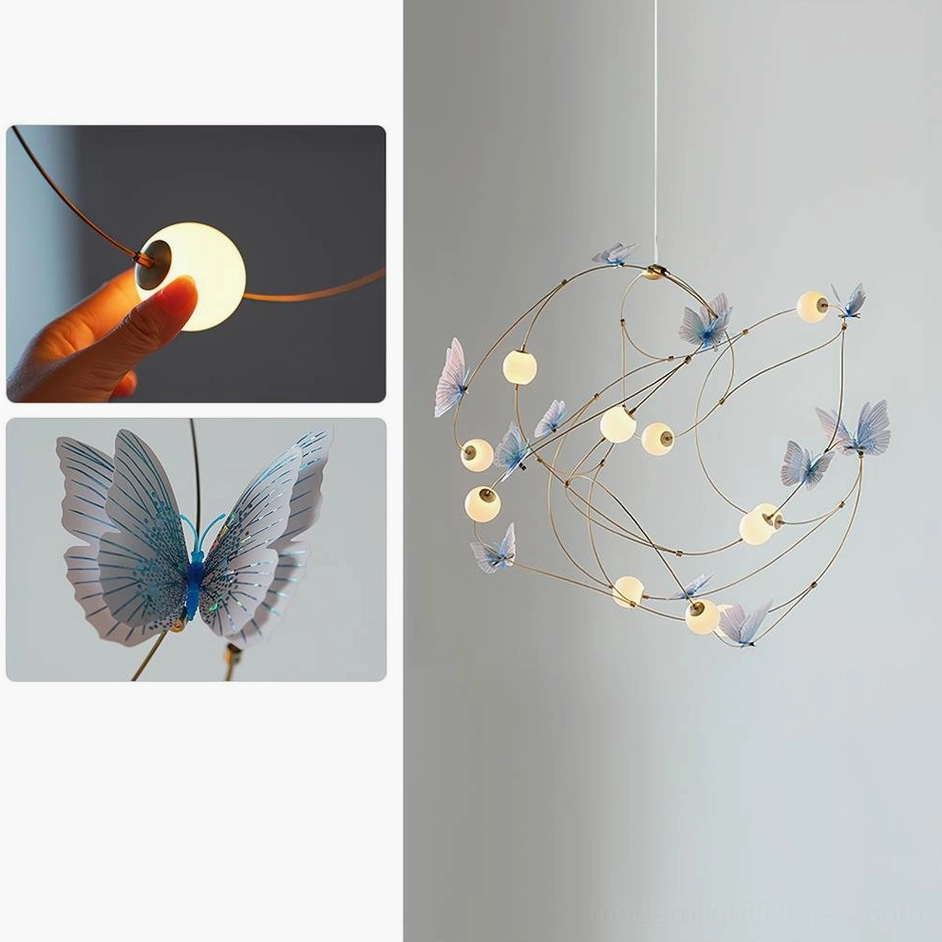 Contemporary butterfly pendant chandelier with blue butterfly variant and warm 3000K LED for modern artistic lighting