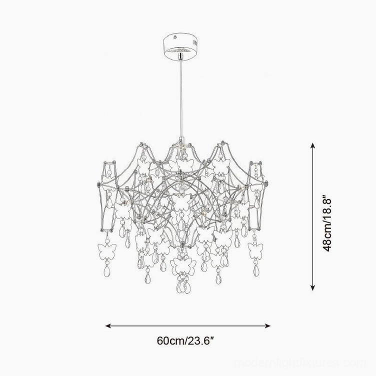 Butterfly dream chandelier technical specification drawing showing compact size 60cm width by 48cm height with detailed dimensional measurements for installation planning