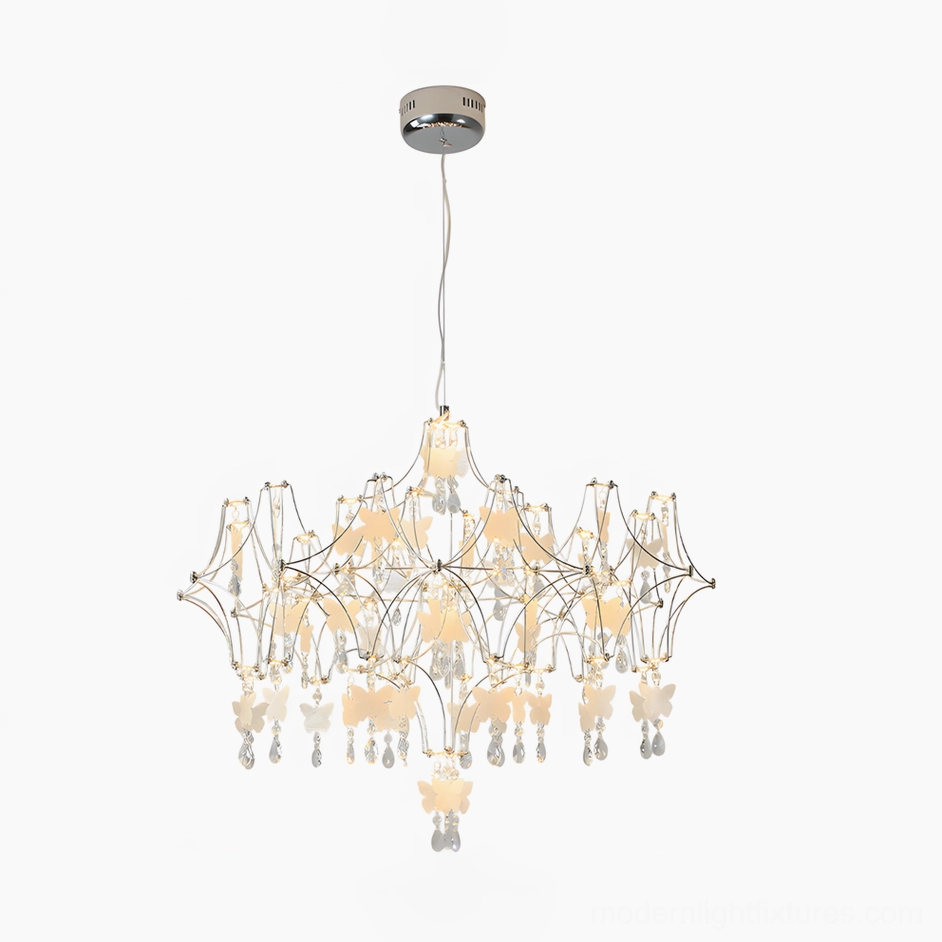 Butterfly dream chandelier in white finish displaying elegant color option for minimalist and contemporary interior design styles with clear crystal refraction
