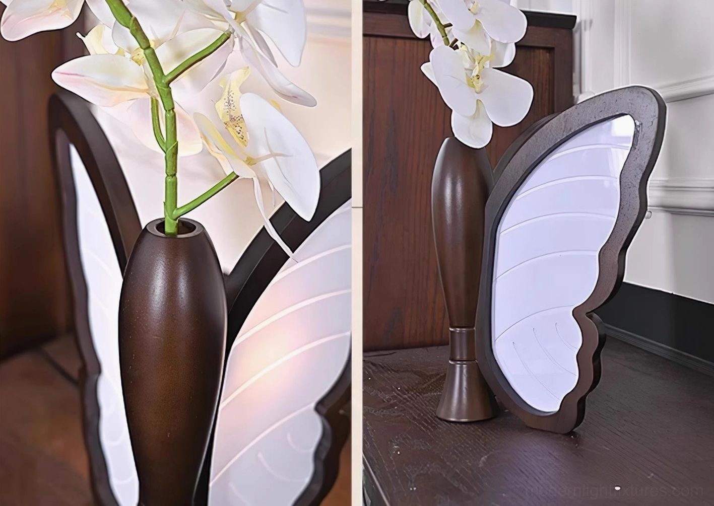 Butterfly table lamp black finish variant showing modern minimalist style and warm ambient glow