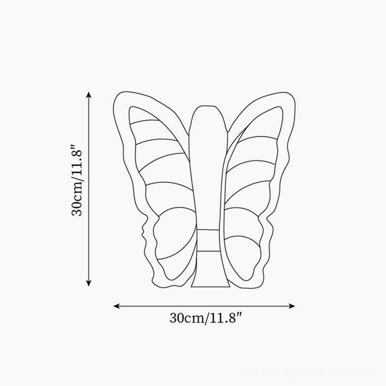 Technical specification drawing of butterfly table lamp showing 30cm diameter and height measurements