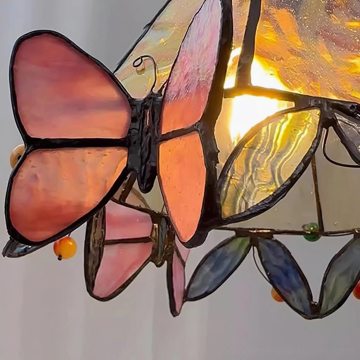 Stained glass butterfly table lamp base and stand structural detail