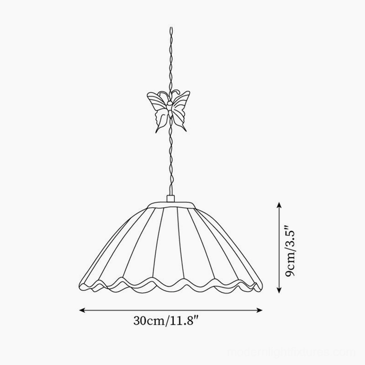 Vintage butterfly pendant lamp product specification line drawing with dimensions