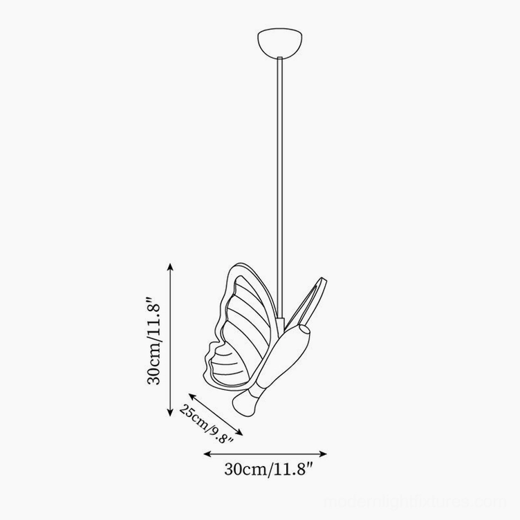 Butterfly pendant lamp technical specification diagram showing dimensions 30cm x 30cm with measurement details