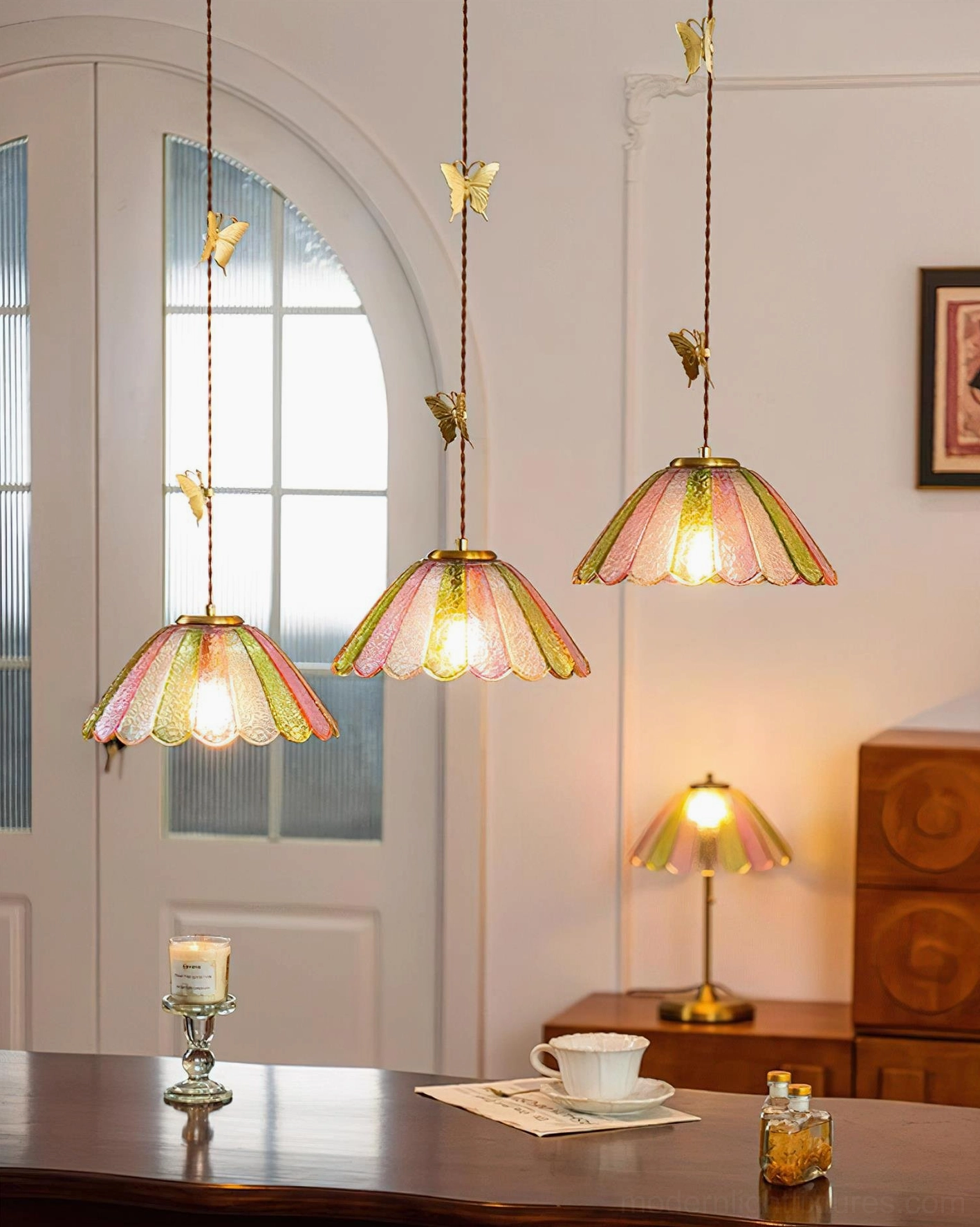 Vintage butterfly pendant lamps multiple configuration options in interior setting