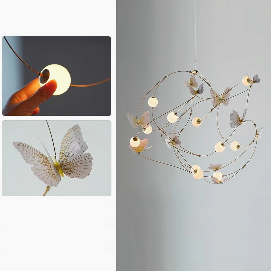 Modern butterfly pendant light with yellow butterfly variant and warm white integrated LED for contemporary ambiance