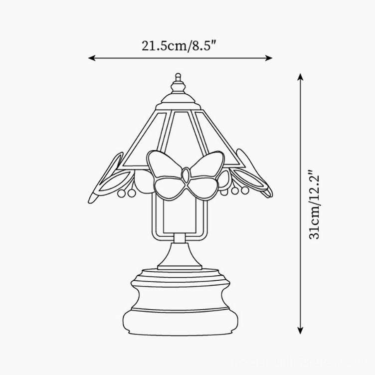 Pink butterfly table lamp technical schematic diagram showing dimensions 21.5cm diameter by 31cm height