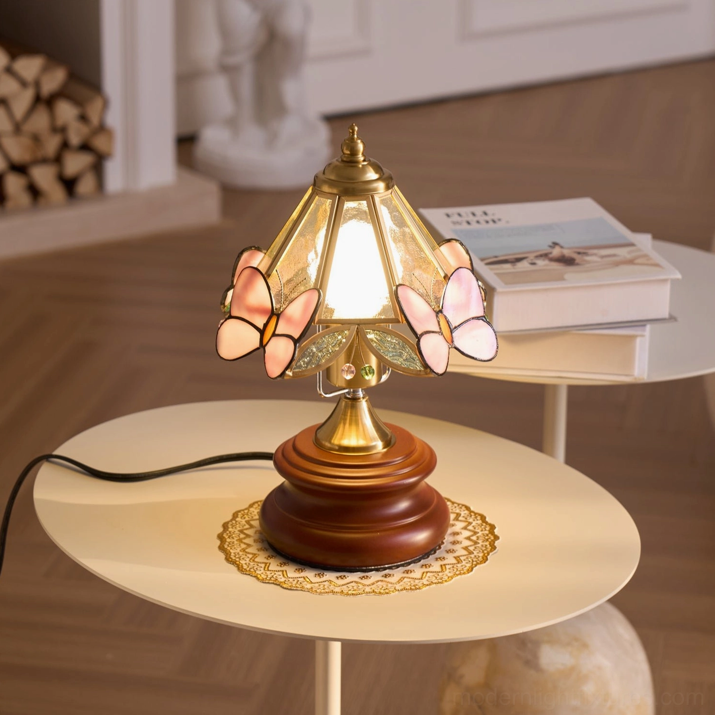 Stained glass butterfly lamp packaging and presentation display