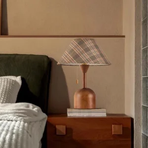 Model A cabin table lamp 40cm diameter by 50cm height with walnut wood base
