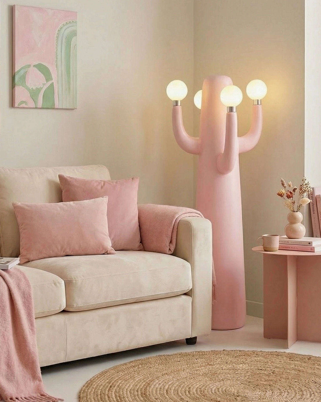 Black matte cactus floor lamp sculptural form with four G9 globe bulb sockets
