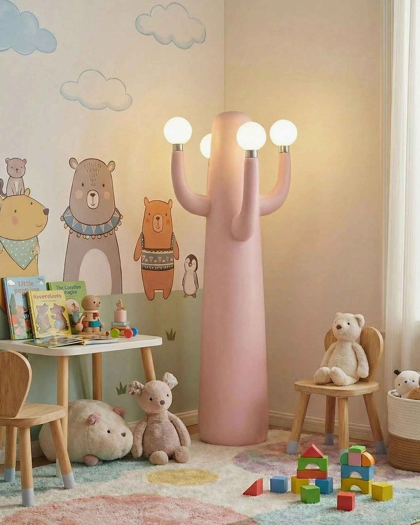 Gold finish sculptural cactus floor lamp with smooth resin and refined modern design aesthetic