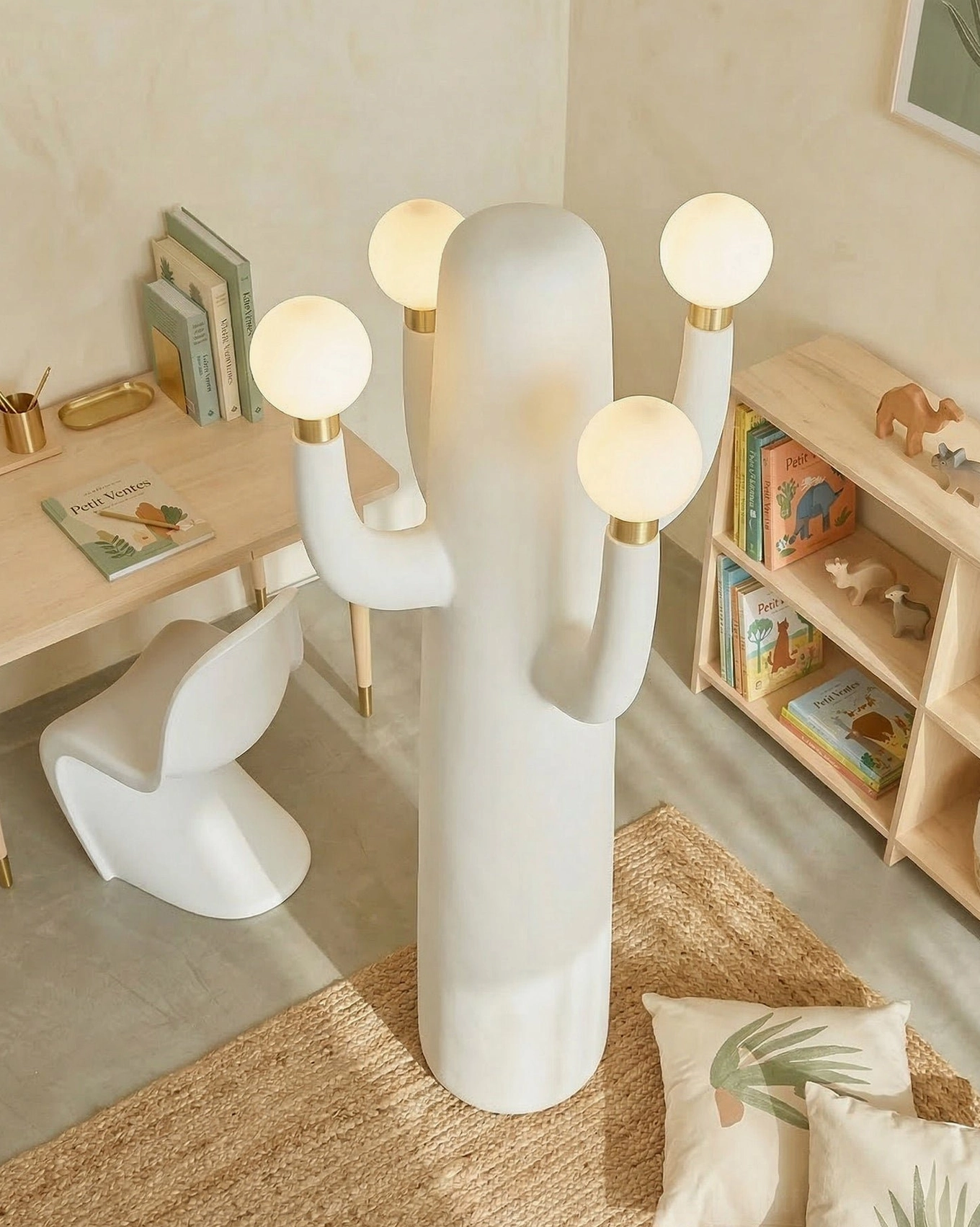 Sculptural modern cactus floor lamp available in white matte finish for contemporary interiors