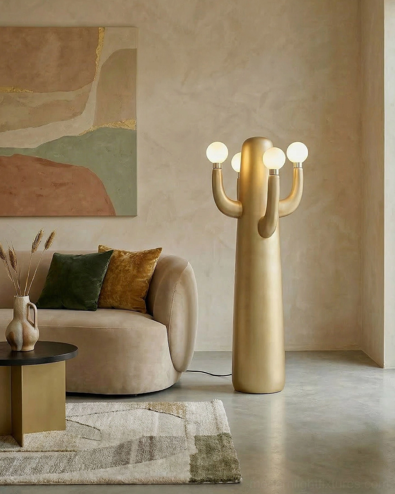 Red finish cactus floor lamp with smooth resin body and branching arm design