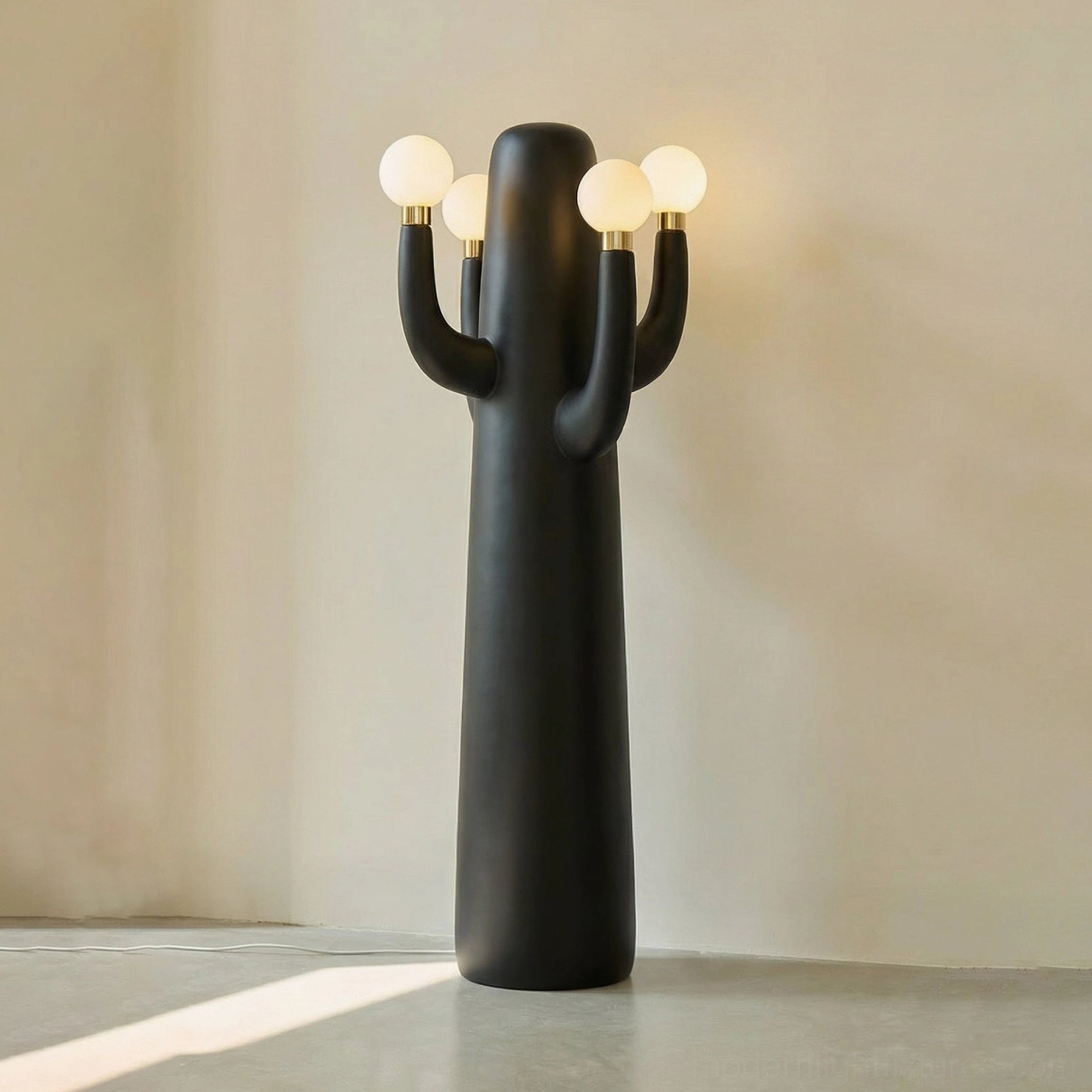 Bold red matte cactus floor lamp creating artistic lighting statement in contemporary home