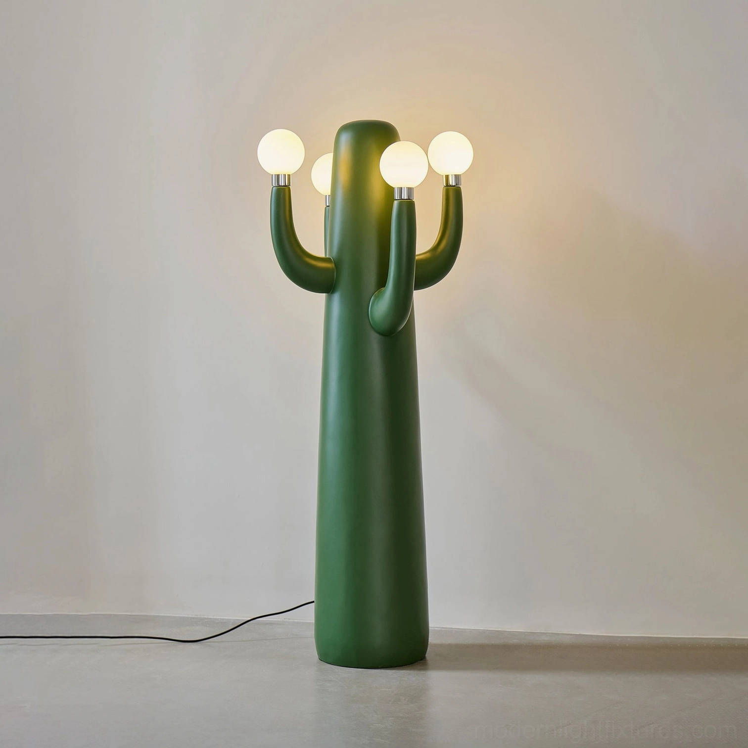 Sleek sculptural cactus floor lamp with matte dark green finish and branching arm design