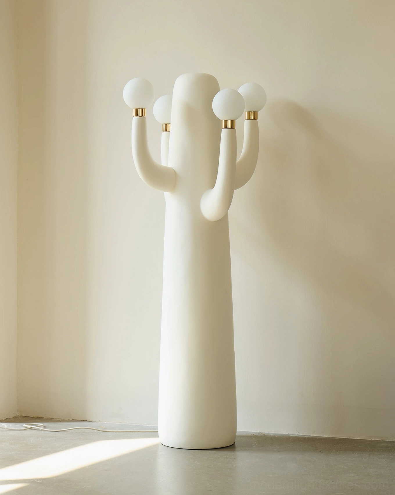 Contemporary white cactus floor lamp with modern minimalist design and soft luminous output