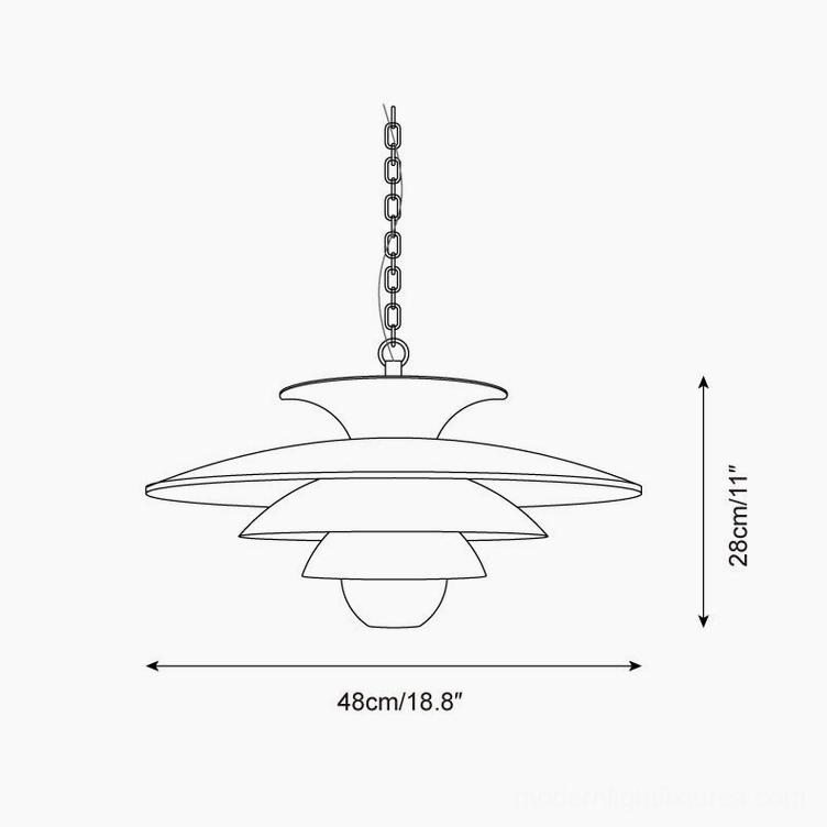 Cadenza pendant light technical line drawing with dimensions 48cm diameter and 28cm height