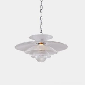 Cadenza tiered glass pendant light with multi-layered ribbed crystal design, front view with chrome metal hardware