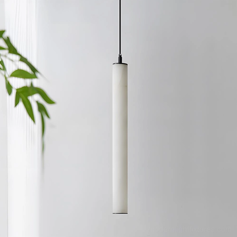 Extra-tall calder alabaster tube pendant luxury double-height space installation
