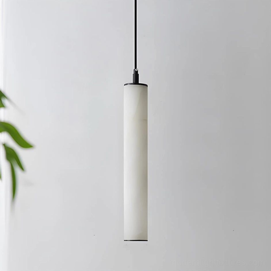 Medium height alabaster tube pendant light architectural modern fixture product photo