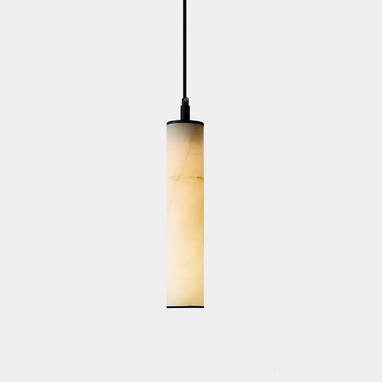Calder alabaster tube pendant light fixture studio view modern minimalist design