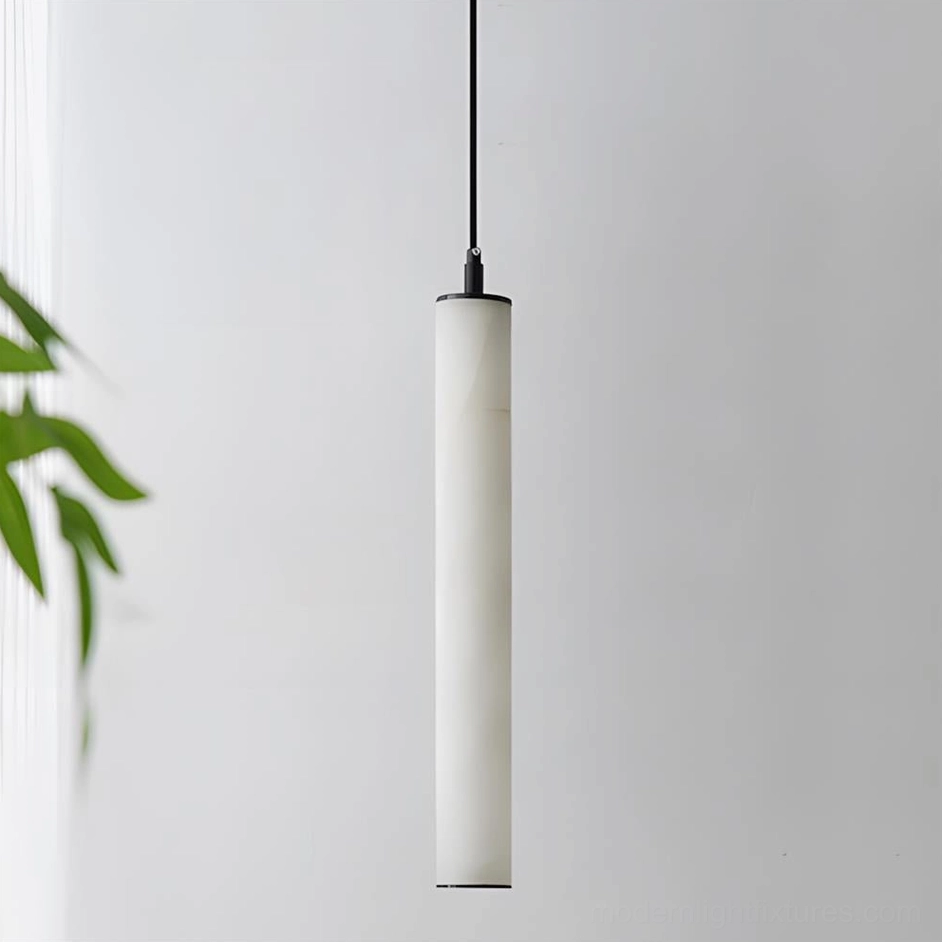 Tall alabaster tube pendant light fixture extended height modern design statement piece