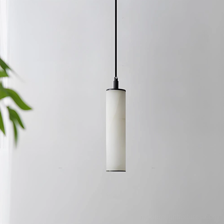 Unlit calder alabaster tube pendant light studio white matte shade minimalist design