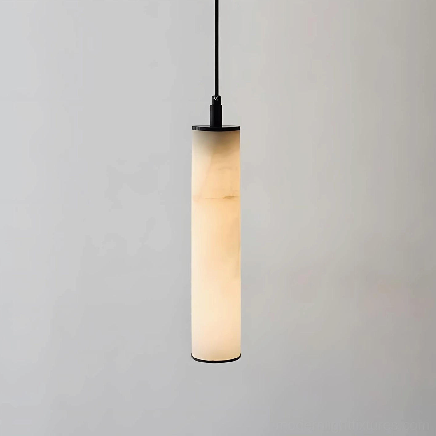 Modern alabaster cylinder pendant light warm white 3000K ambient illumination