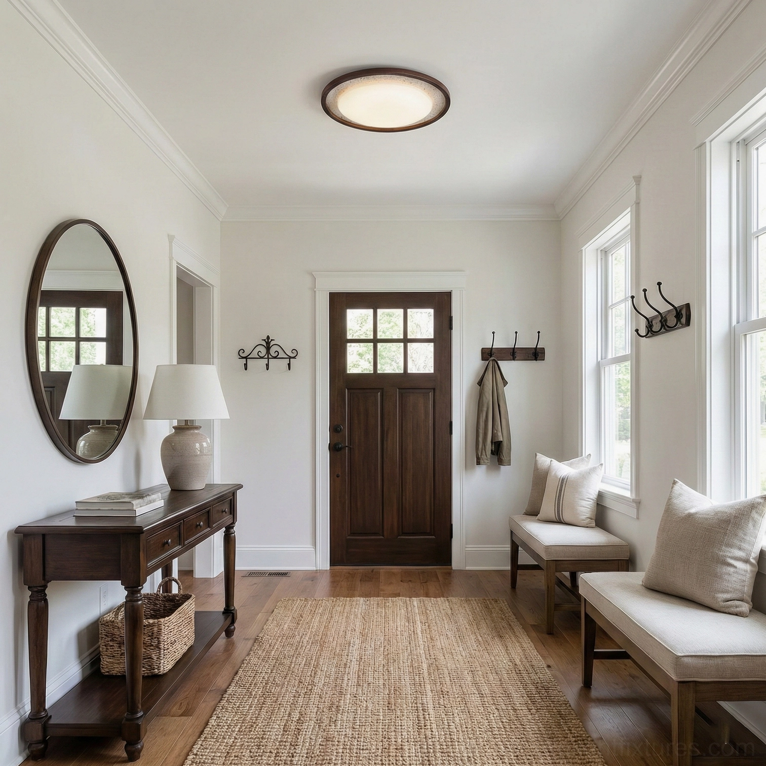 Caldo travertine wood ceiling light fixture, alternative angle showing natural stone texture