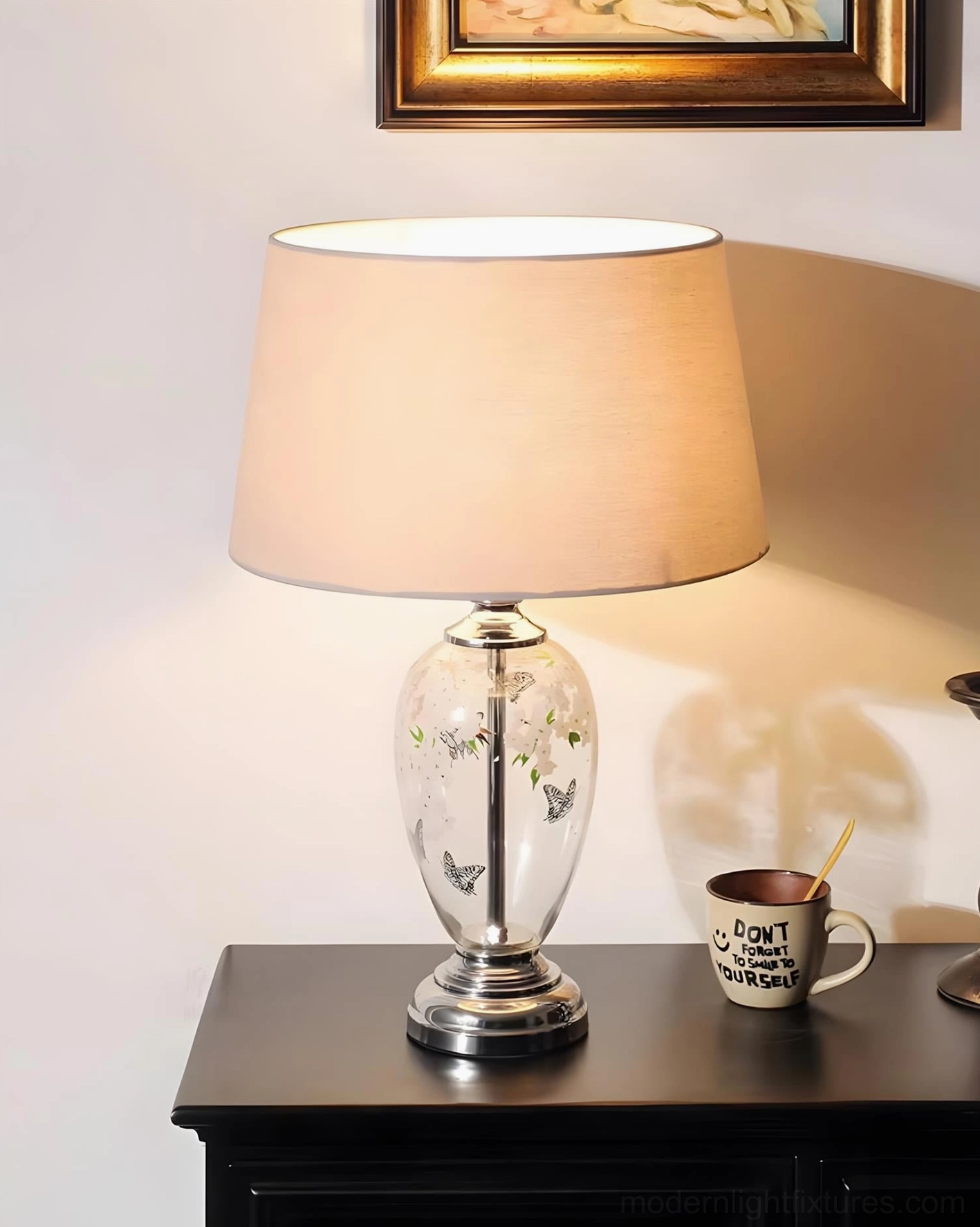Calista table lamp lighting effect shadow patterns glass botanical design