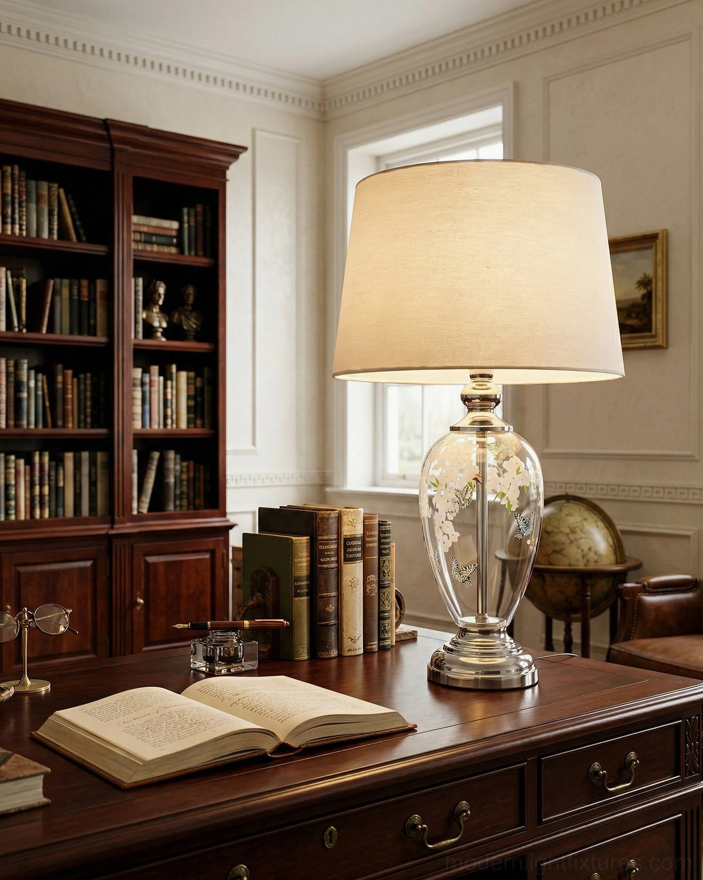 Calista botanical butterfly glass table lamp close up detail view