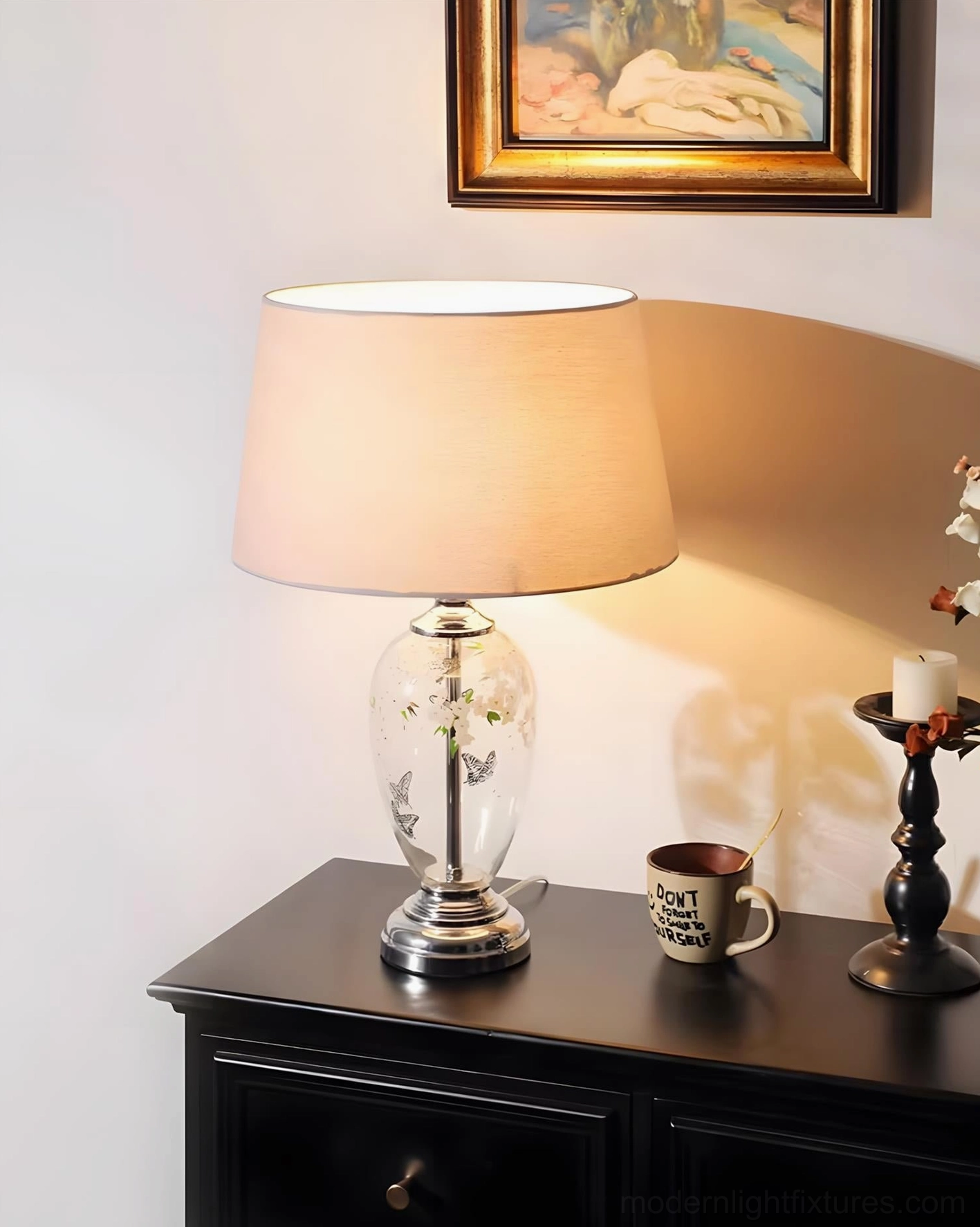 Calista modern glass table lamp with butterfly motifs contemporary styling