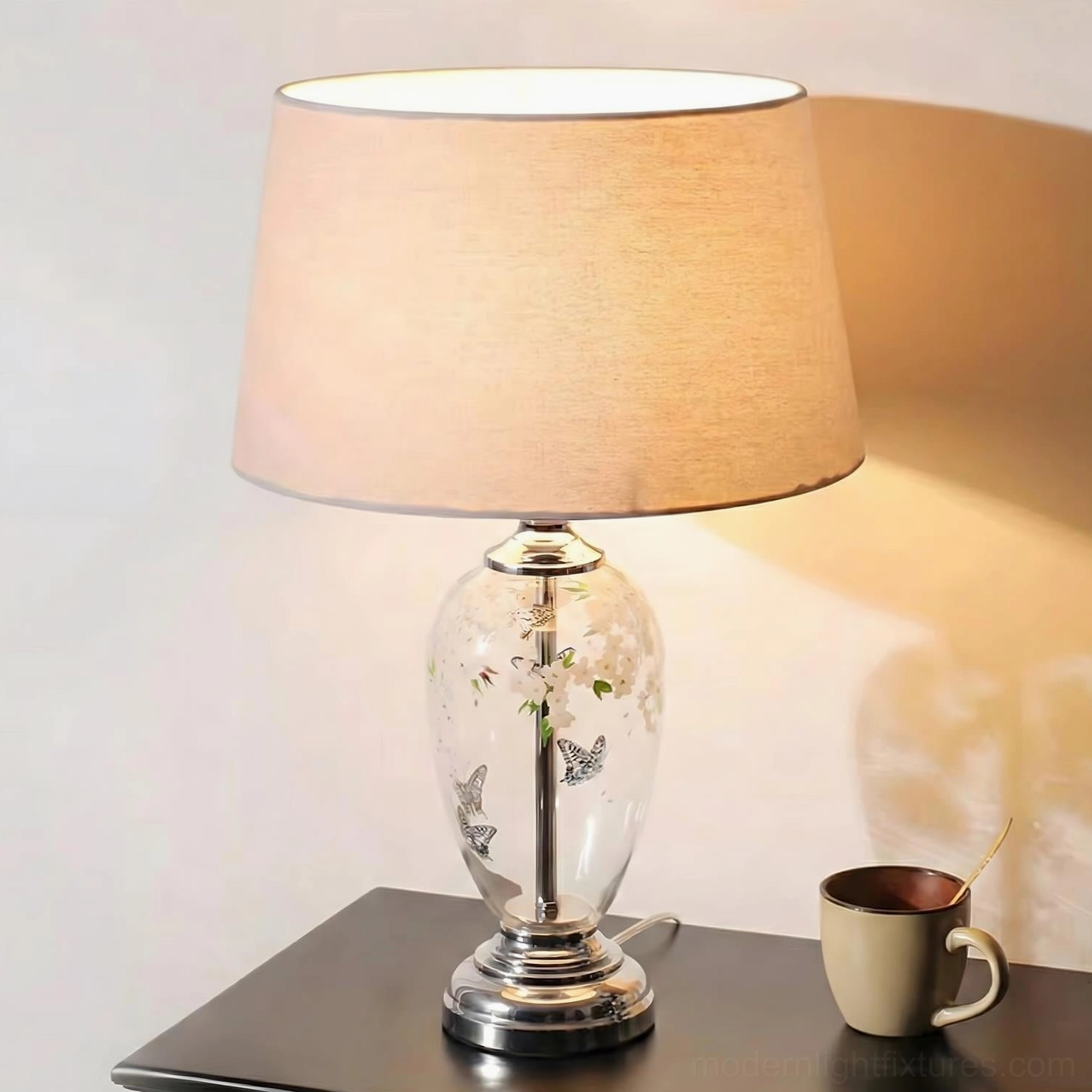 Calista butterfly glass lamp bedroom nightstand styling ambient lighting
