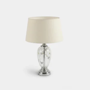Calista glass table lamp with botanical butterfly motifs front view studio shot