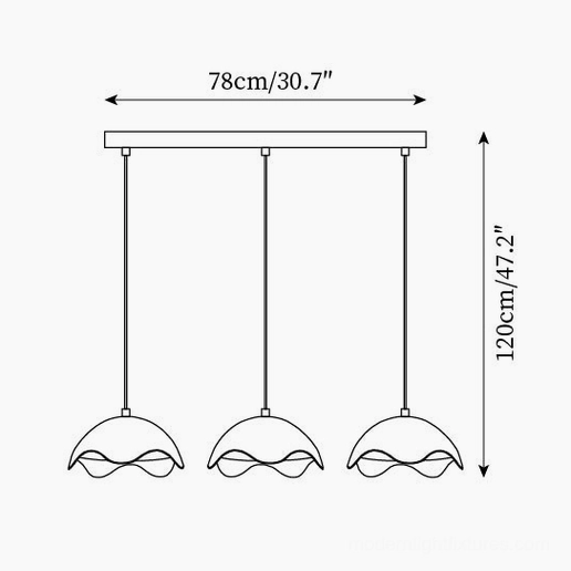 Callan 3-head linear pendant light technical schematic 78cm length 120cm hanging height dimensions