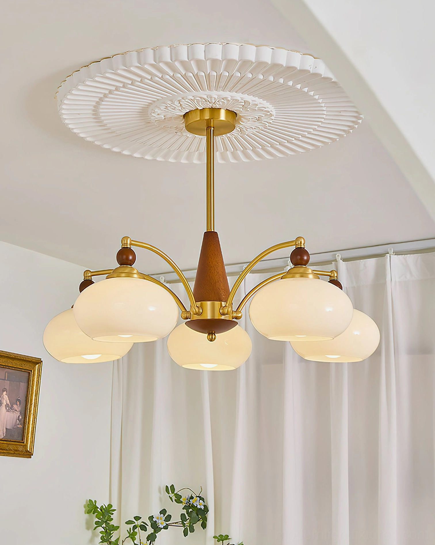 Calliope vintage 8-light chandelier showing all arm positions - large mid-century modern pendant fixture