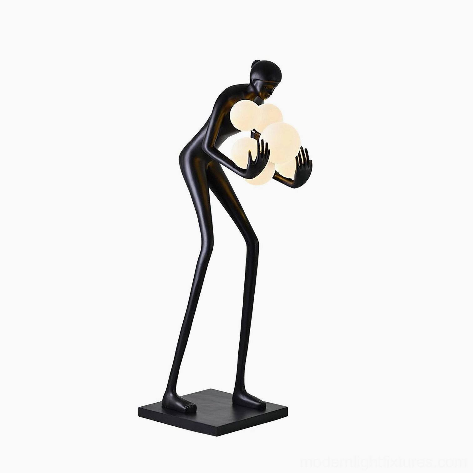 Calliope humanoid floor lamp front view studio black matte resin finish contemporary minimalist sculptural lighting