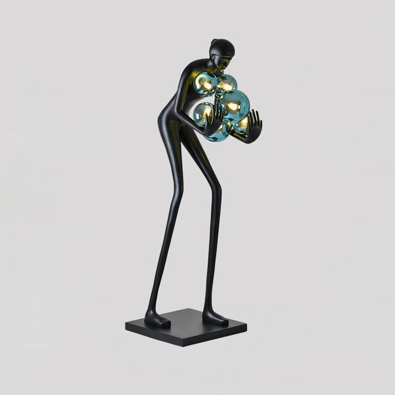 Calliope sculptural floor lamp black and blue electroplated globe accents modern humanoid figure lighting contemporary design