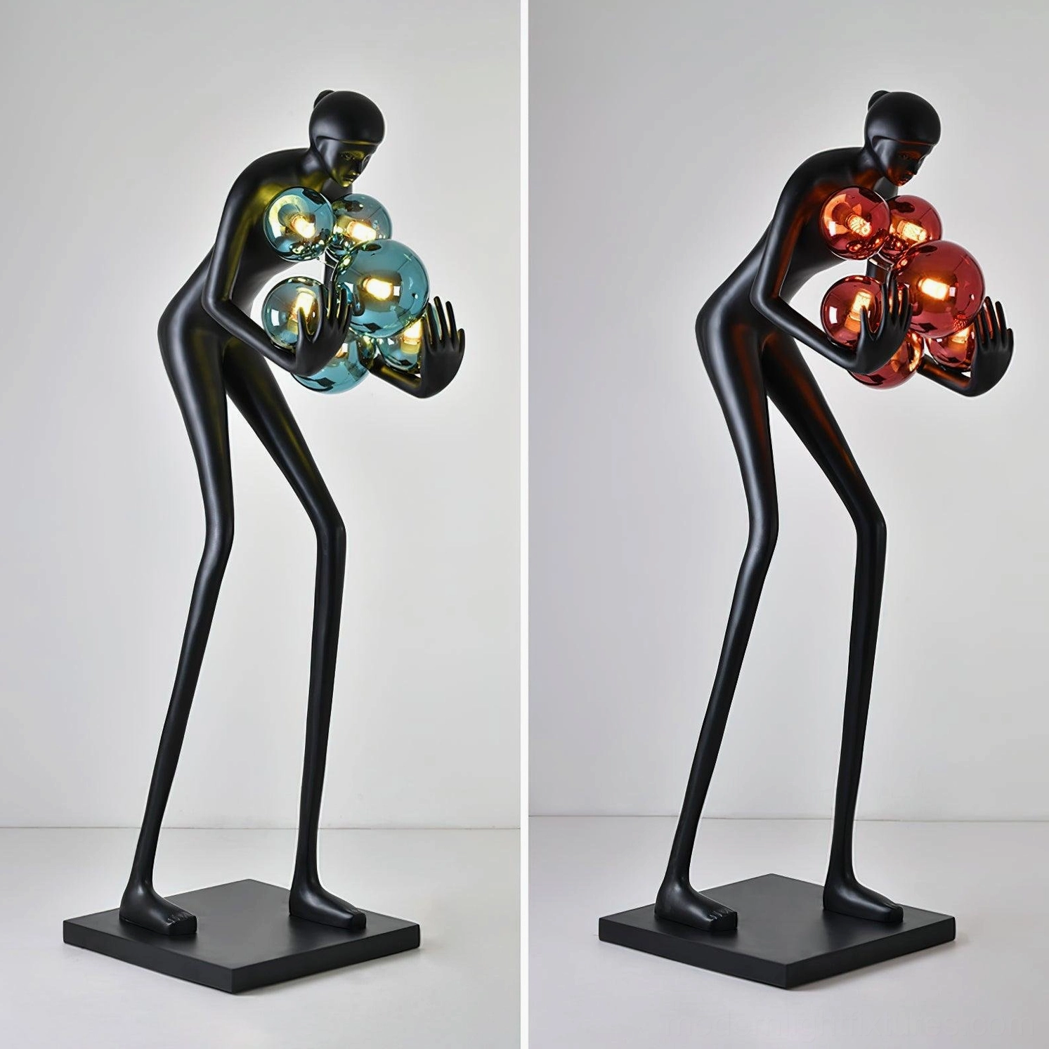 Calliope art floor lamp blue-green electroplated sphere shades studio lighting modern sculptural design
