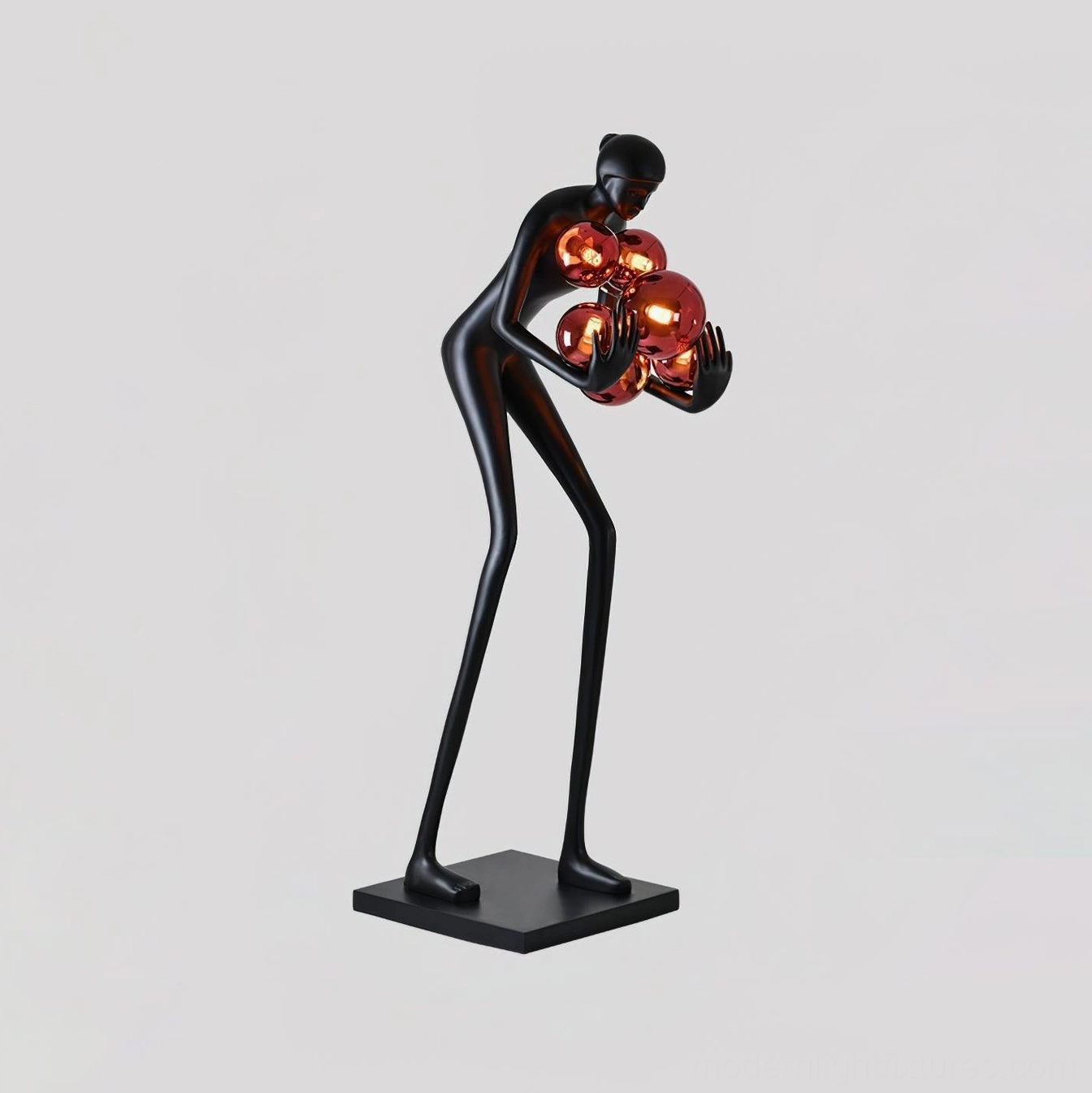 Calliope humanoid floor lamp red electroplated globe shades sculptural modern design contemporary home lighting fixture
