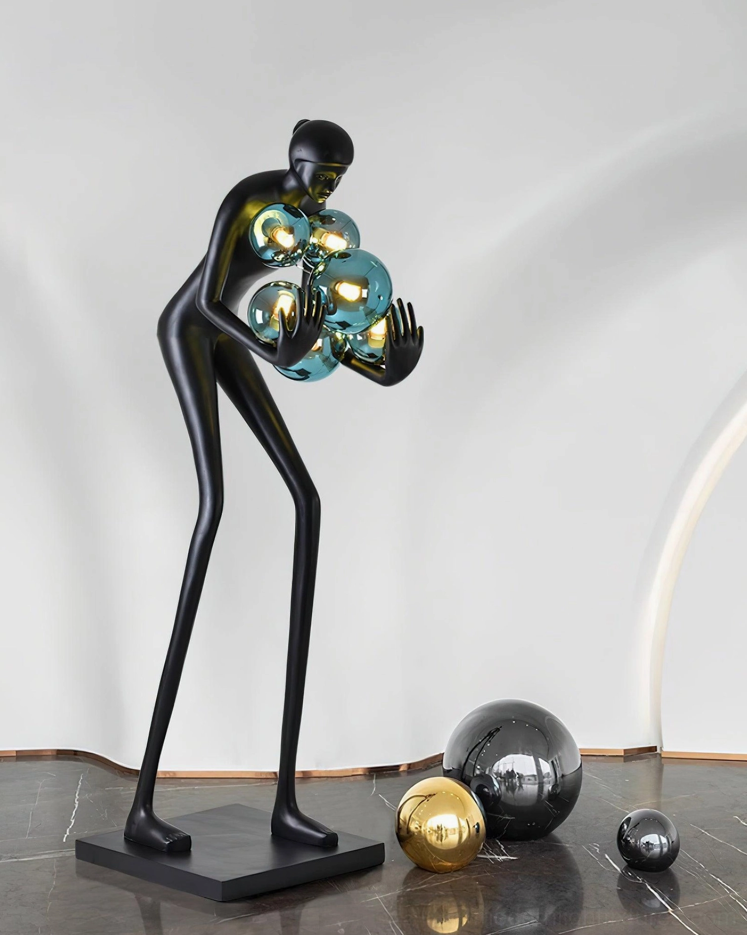 Calliope floor lamp sculptural figure form modern ambient lighting interior design statement piece living room focal point