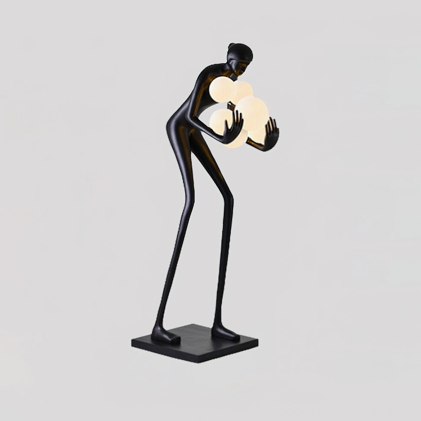 Calliope humanoid floor lamp black body white frosted glass sphere shades minimalist sculptural modern art lighting design