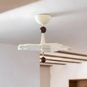 Calmeo two-tone ceiling lamp with dark brown spherical accents in living room setting, warm white 3000K integrated LED