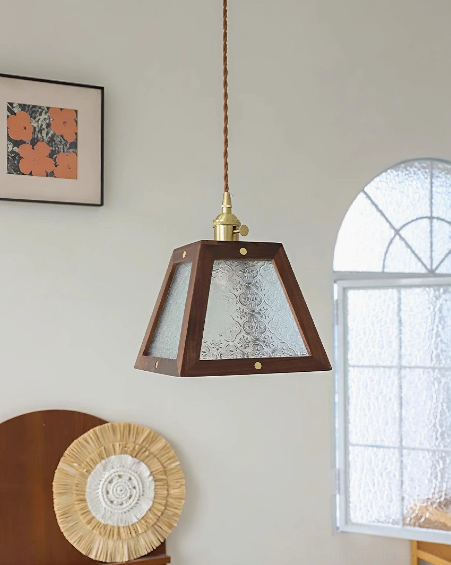Calvi glass pendant lamp fixture showing material quality and artisan glass patterning detail