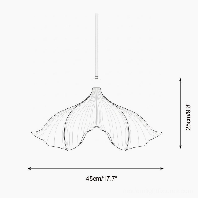 Calysa petal pendant light technical schematic line drawing showing 45cm diameter and 25cm height specifications