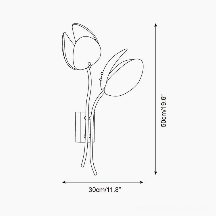 Calyssa wall lamp technical schematic showing dimensions 30cm width by 50cm height with mounting specifications