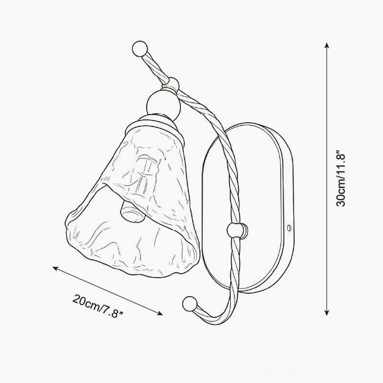 Calyx model A wall sconce technical schematic line drawing 20cm wide by 30cm tall dimensions