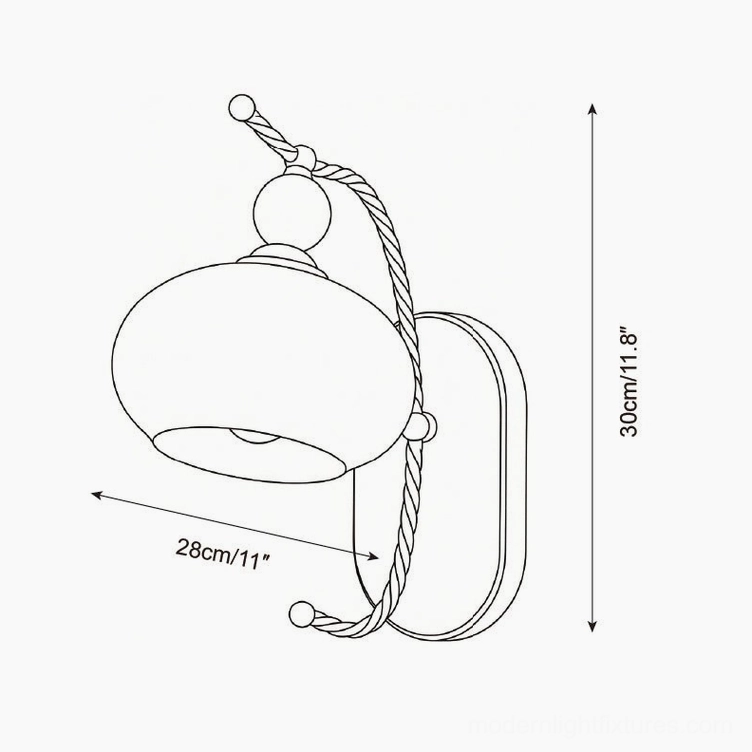Calyx model D dome glass wall lamp technical schematic 28cm width by 30cm height diagram